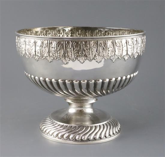 A Victorian demi-fluted silver pedestal punch bowl by Martin, Hall & Co, 48 oz.
